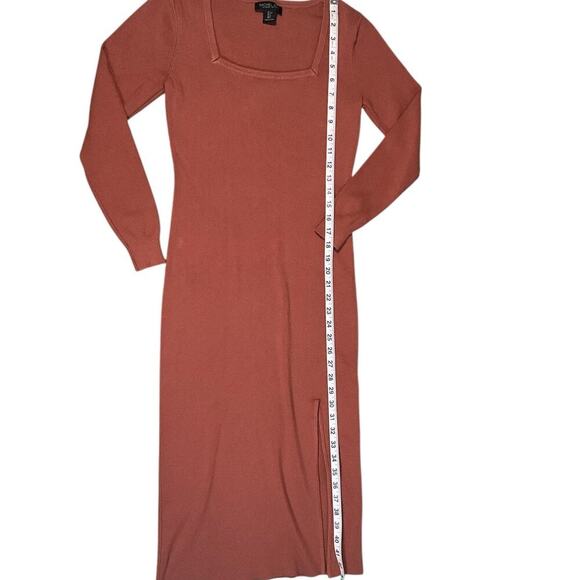 Rachel Zoe Midi Brown Sweater Dress Slit on the Leg Body Con Size Small Stretch - Picture 10 of 11